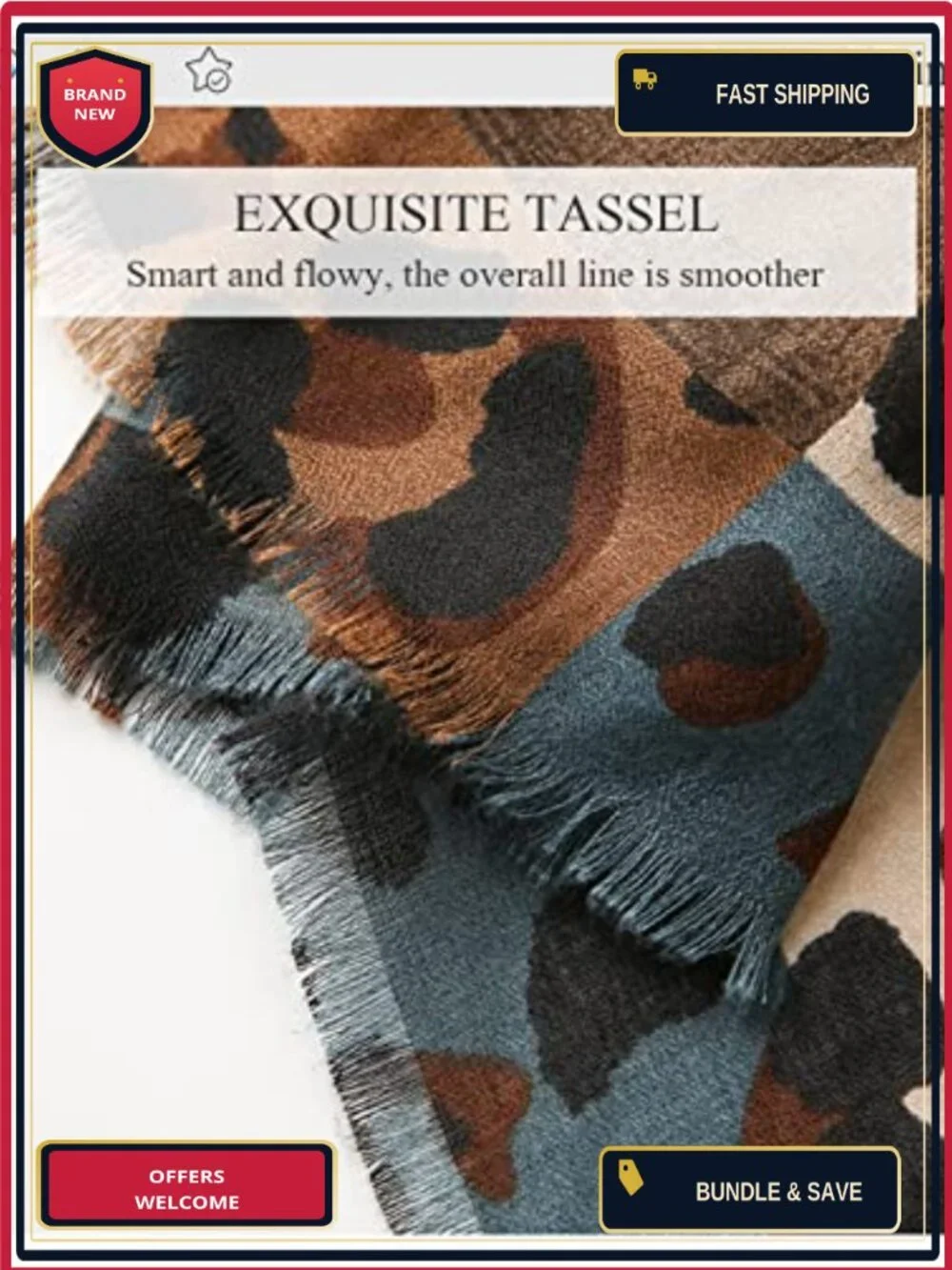 Leopard Print Cotton Linen Texture Scarf with Tassels Lightweight Shawl Stole